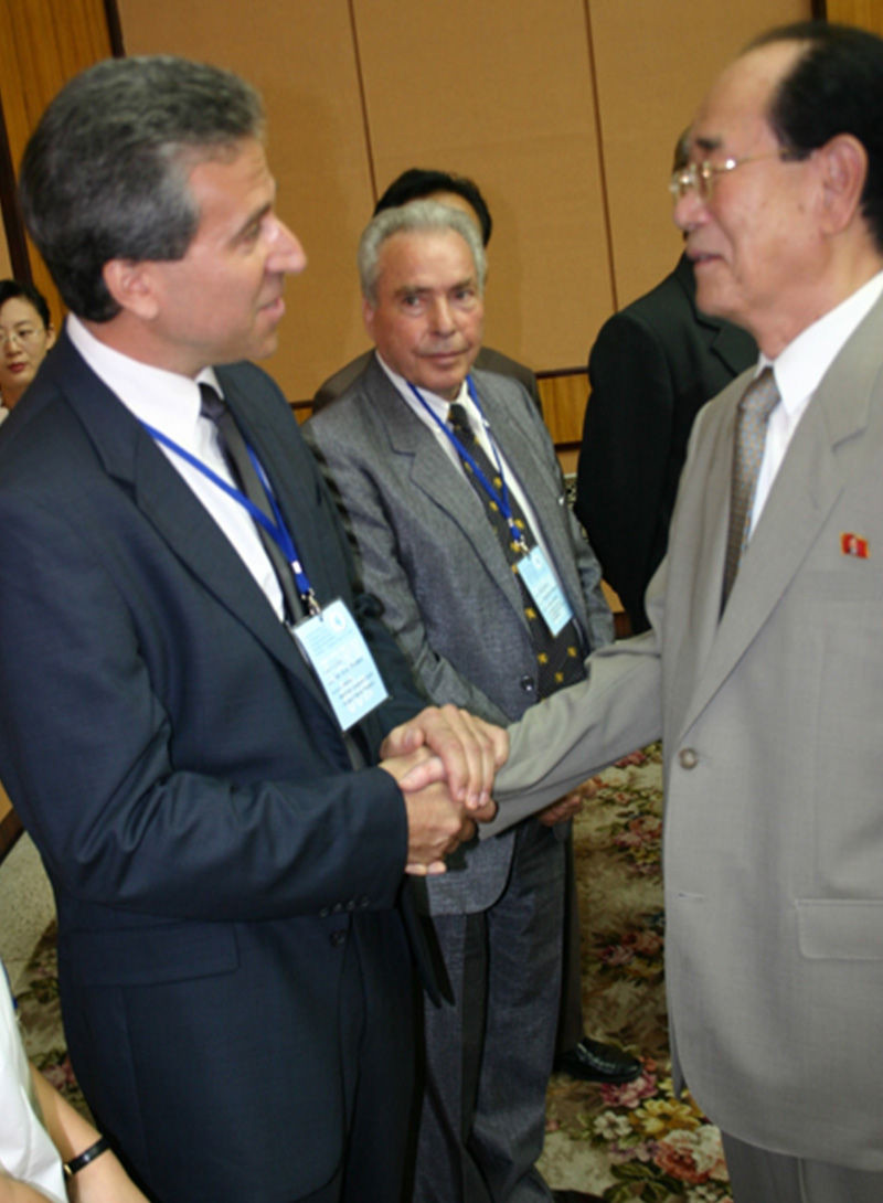 Eric Sirotkin delivers a message of peace to the DPRK President of the Presidium of the People's Supreme Assembly Kim Yong Nam in Pyongyang.